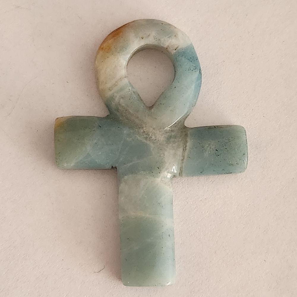 Elegant Blue-Green Stone Ankh Pendant
